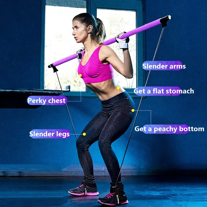 Pilates Bar Combination Multifunctional Fitness Tool Elastic Rope Tension Rope YogaChest Expander Back Trainer Stretching Belt