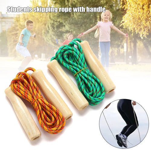 2.5M Skipping Rope Wooden Handle Skipping Rope Adjustable Children's Cotton Jump Rope For Students Fitness Training Sport Game