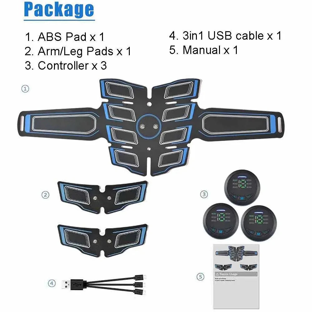 EMS Muscle Stimulator Abs Trainer Abdominal Muscle Toner Massage Toning Belt Body Slim Weight Loss Fitness Massager Rechargeable
